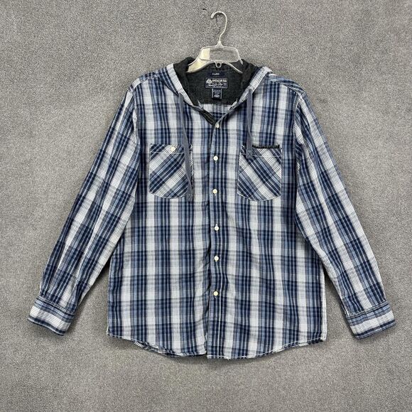 American Rag Other - American Rag Cie Shirt Mens Extra Large Blue Plaid‎ Hooded Button Down Cotton